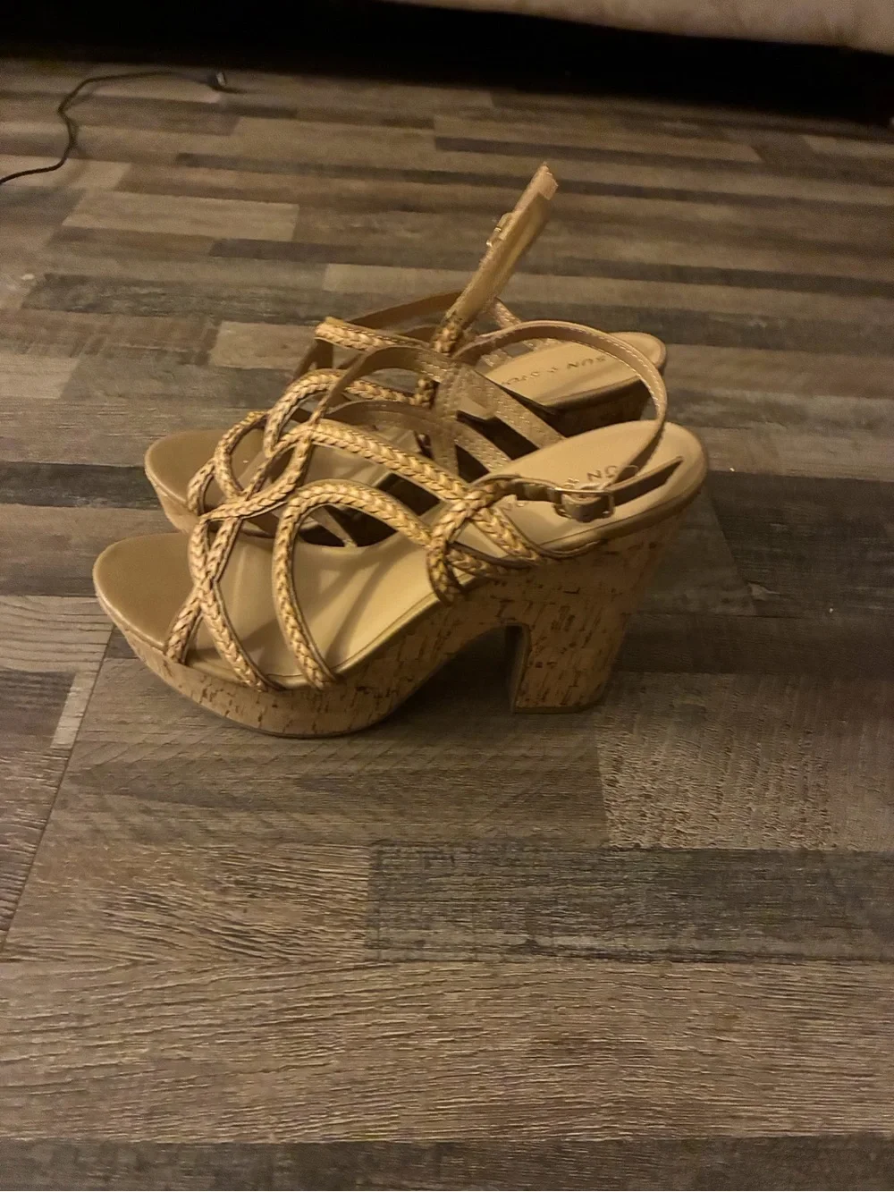 Sun + Stone Braided Tan Strappy Heeled Sandals